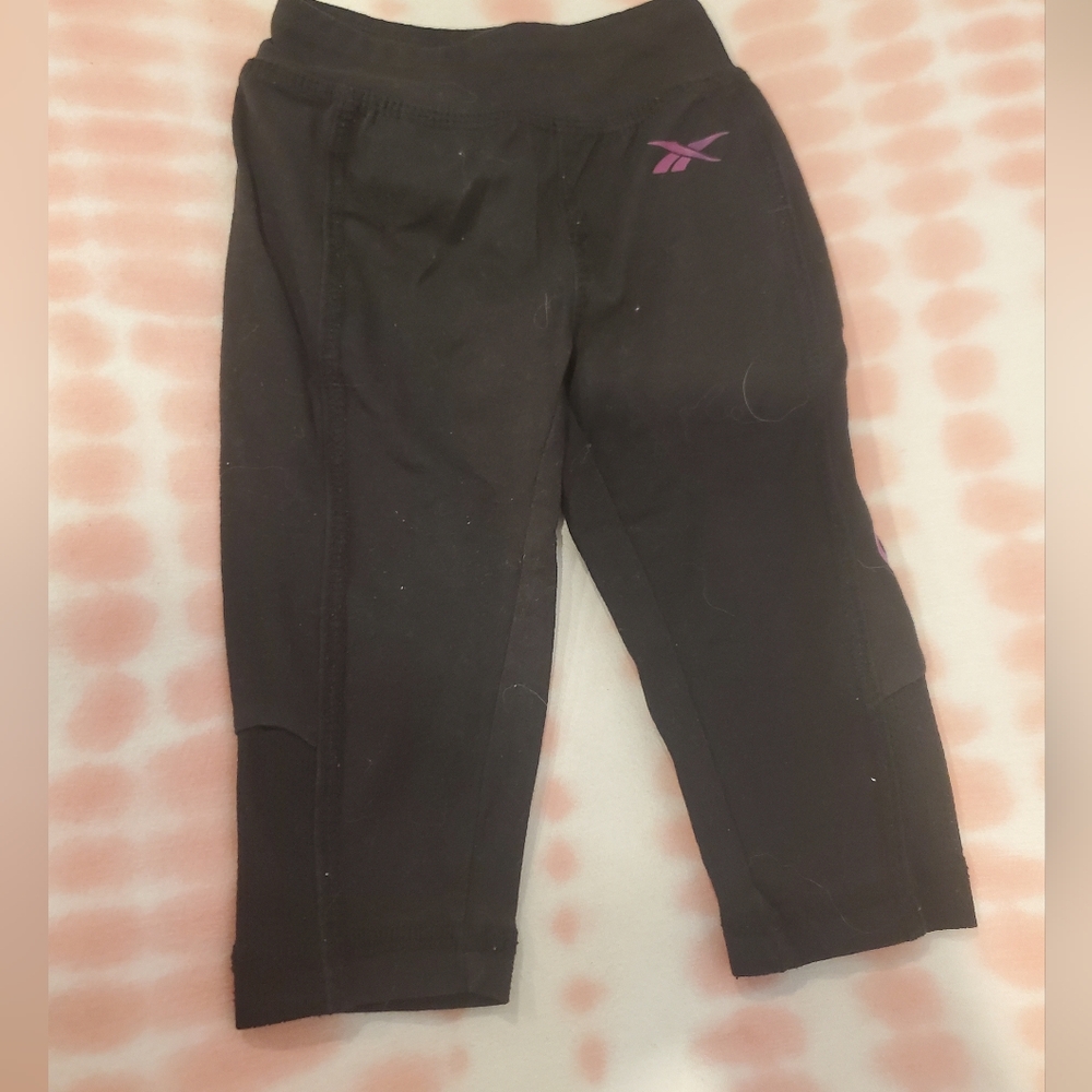 Reebok 9-12 Month Black Cropped Kids Leggings with Pink Logo